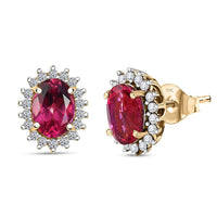 Certified & Appraised AAA Luxuriant Bixbite (LG) and E-F VS Lab Grown Diamond 2.29 ctw Sunburst Earrings in 10K Yellow Gold