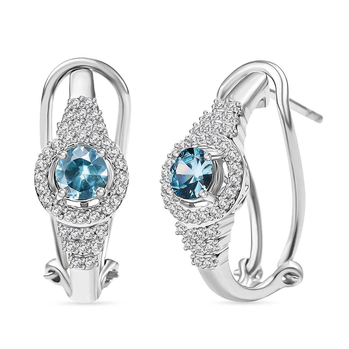 D'Joy Cambodian Blue Zircon and Multi Gemstone 1.65 ctw Latch Back Earrings in Rhodium Over Sterling Silver