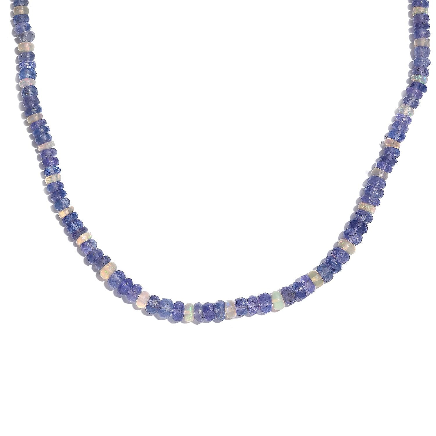 Tanzanite and Ethiopian Welo Opal 50.00 ctw Necklace in Rhodium Over Sterling Silver 18 Inches