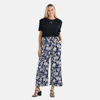 TAMSY Purple Floral High Waist Wide Leg Belted Pants with Pockets - One Size Fits Most