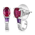 Niassa Ruby (FF) and Multi Gemstone 2.60 ctw Solitaire Stud Earrings in Rhodium Over Sterling Silver - Sticky add to cart bar