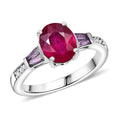 Niassa Ruby (FF) and Multi Gemstone 3.10 ctw Solitaire Ring in Rhodium Over Sterling Silver - Sticky add to cart bar