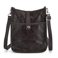 Black Patch Work Sheep Leather Crossbody Bag (8"x10"x4") with Adjustable Shoulder Strap