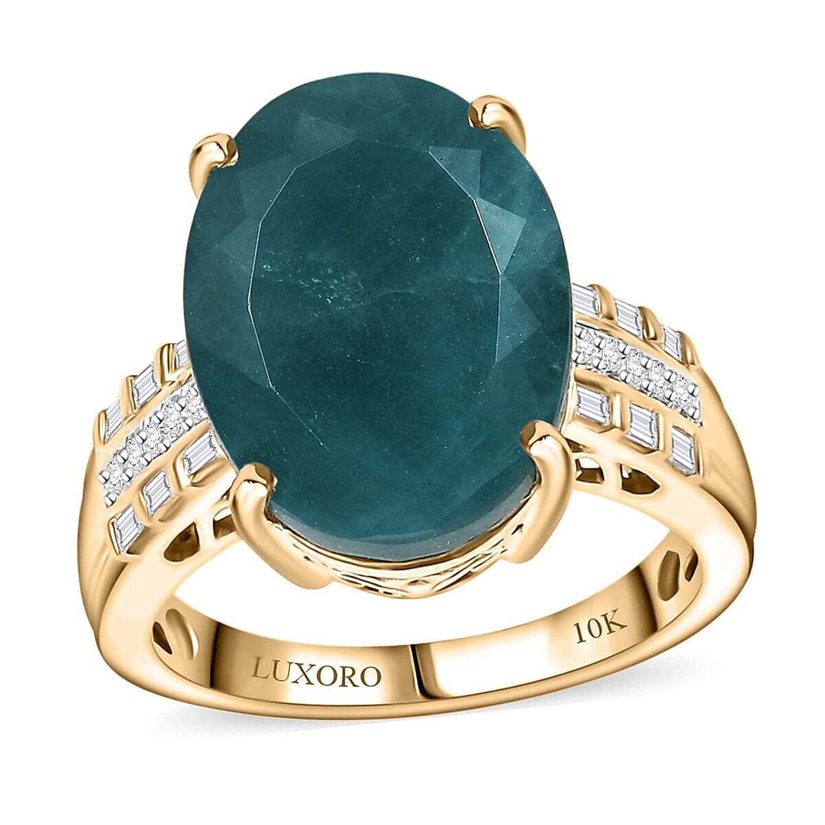 Luxoro Premium Grandidierite and Diamond G-H I2 10.10 ctw Verdant Elegance Ring in 10K Yellow Gold (Size 10.0)