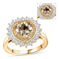 Luxoro 10K Yellow Gold AAA Turkizite, Natural Yellow and White Diamond (I2) Radiant Heart Ring (Size 10.0) 2.50 ctw