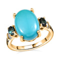 Sleeping Beauty Turquoise, Monte Belo Indicolite and White Diamond 5.35 ctw Ring in 18K Vermeil Yellow Gold Over Sterling Silver (Size 10.0) - Sticky add to cart bar