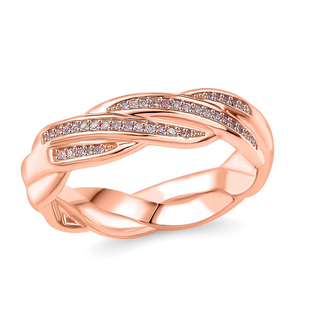 Natural Pink Diamond I3 0.10 ctw Flowing Waves Ring in 18K Vermeil Rose Gold Over Sterling Silver (Size 10.0)