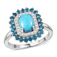 Premium Sleeping Beauty Turquoise and Multi Gemstone 1.90 ctw Ring in Rhodium Over Sterling Silver (Size 10.0)