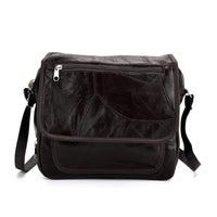 Black Patchwork Sheep Leather Crossbody Bag (9.8"x9.8"x3.5") with Adjustable Shoulder Strap