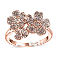 Natural Pink Diamond I3 0.33 ctw Flowers and Butterfly Ring in 18K Vermeil Rose Gold Over Sterling Silver (Size 10.0)