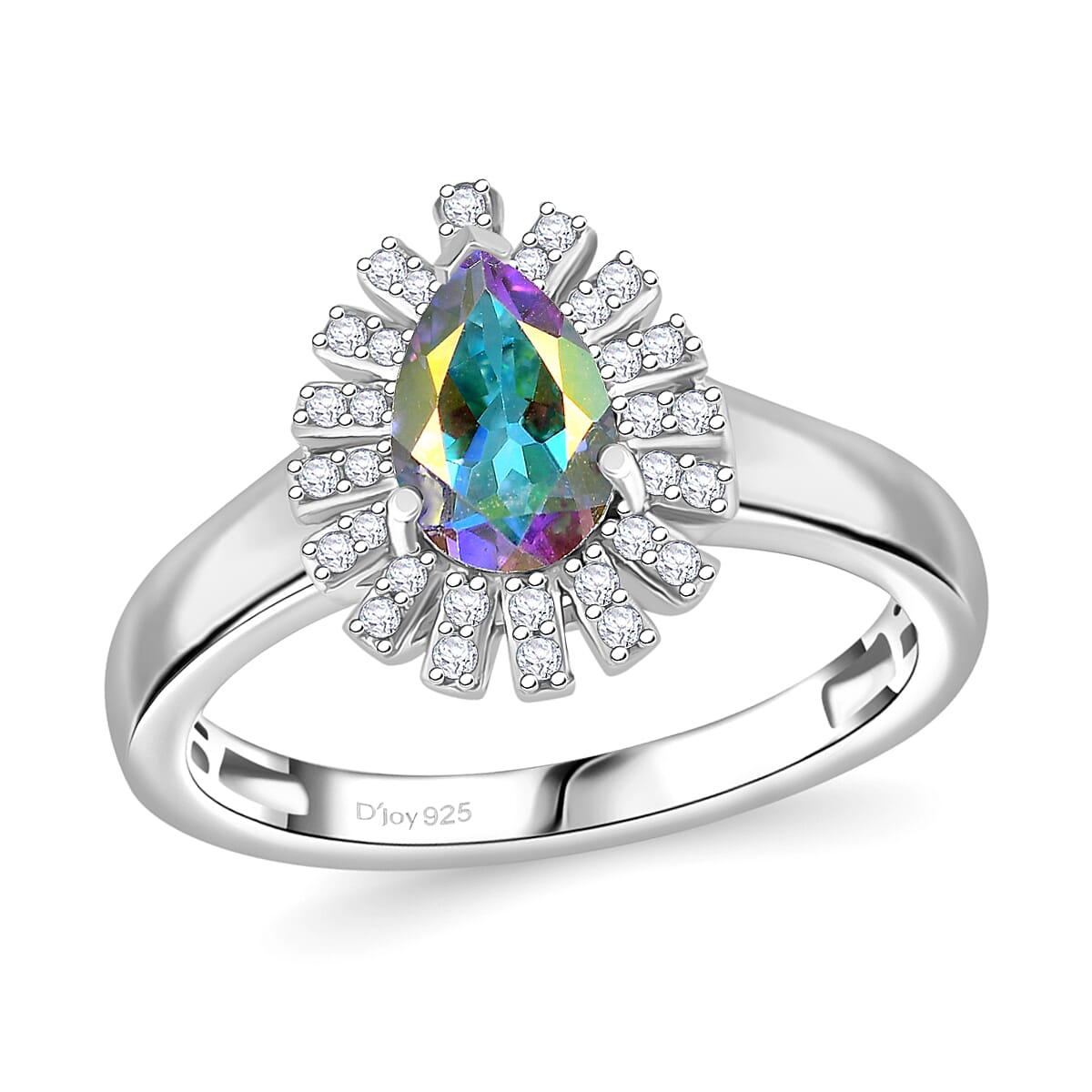 Mercury Mystic Topaz ,  White Zircon  Main Stone With Side Stone Ring in Platinum Overlay Sterling Silver 1.32 ctw