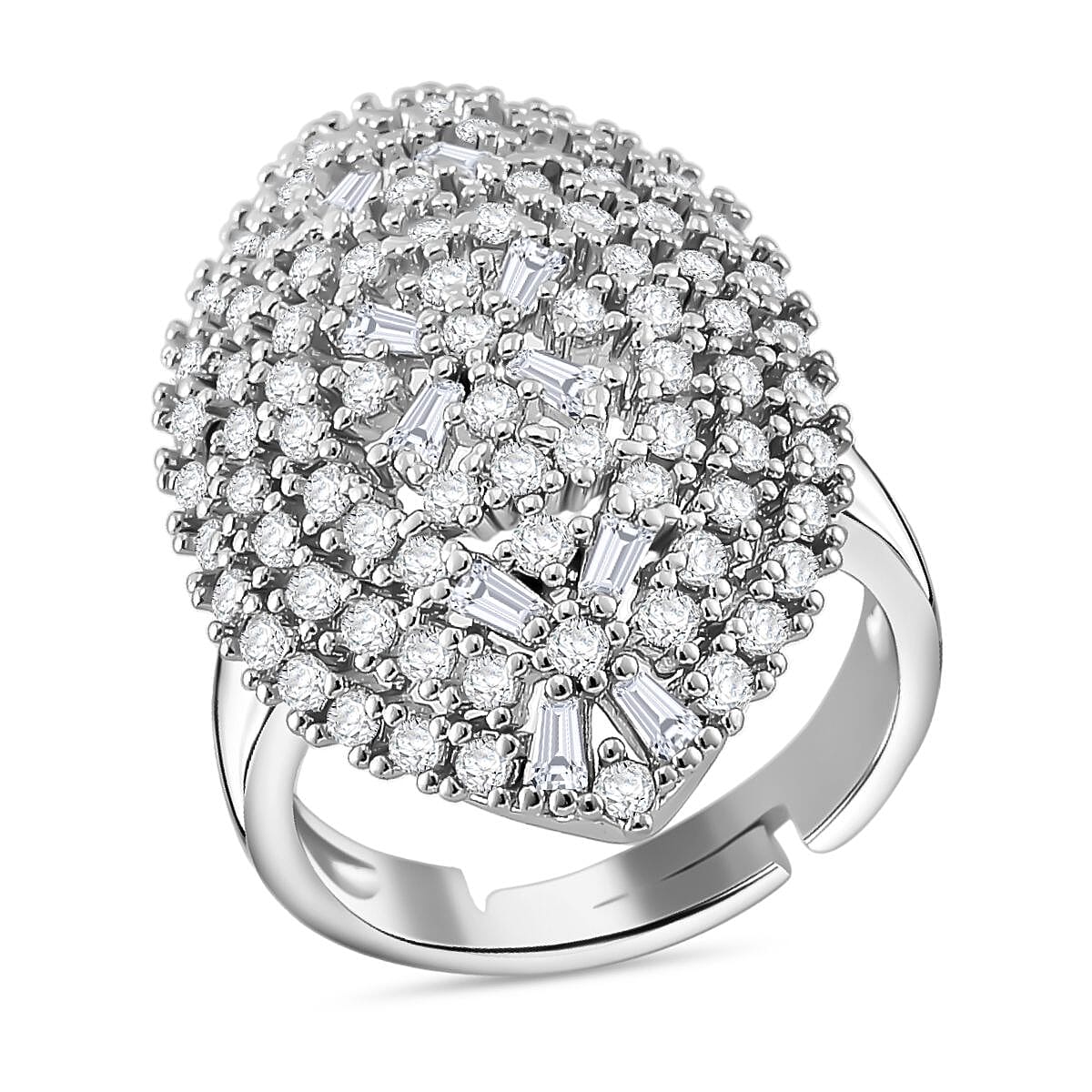 Simulated Diamond Adjustable Ring in Silvertone (Size 6.5-9) 2.00 ctw
