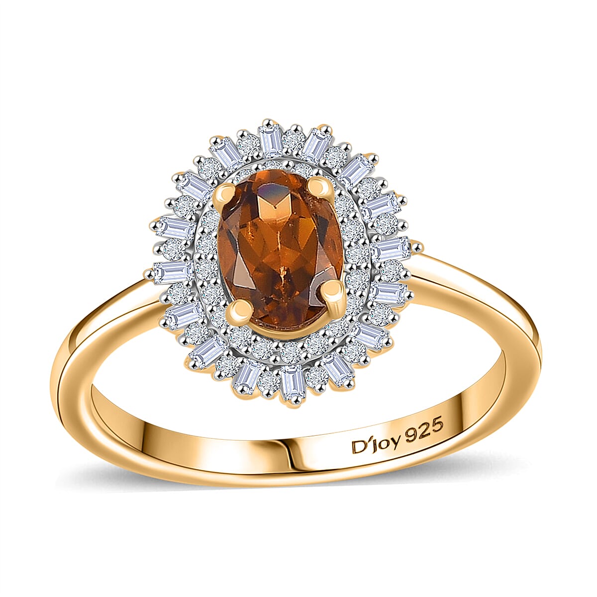 Premium Golden Turkizite, White Diamond (0.28 cts) Sunburst Ring in 18K Vermeil YG Over Sterling Silver (Size 7.0) 1.15 ctw