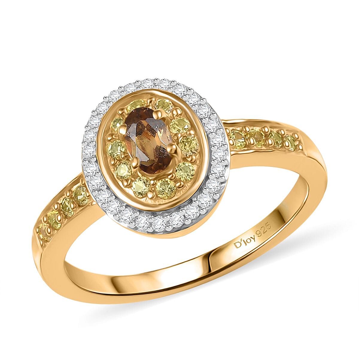 Golden Turkizite ,  Yellow Sapphire ,  Moissanite  Main Stone With Surrounding Stone Ring in 18K YG Vermeil Sterling Silver 0.92 ctw