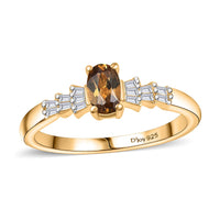 Golden Turkizite ,  White Diamond  Main Stone With Side Stone Ring in 18K YG Vermeil Sterling Silver 0.58 ctw