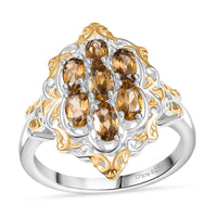 Golden Turkizite  Cluster Ring in Rhodium Overlay Sterling Silver 1.75 ctw