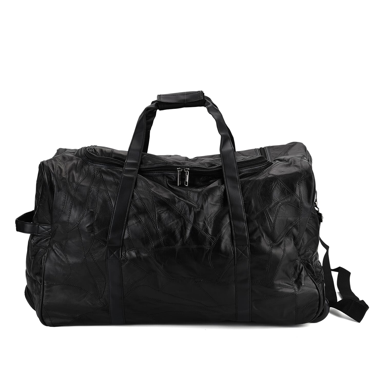 Black Patchwork Sheep Leather Travel Bag with Wheels