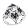 120 Faceted Moissanite (Rnd 8 mm), Blue Sapphire Ring in Rhodium Over Sterling Silver (Size 10.0) 3.00 ctw - Sticky add to cart bar