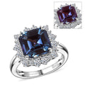 Certified & Appraised Luxuriant 10K White Gold AAA Asscher Cut Lab Grown Alexandrite, Lab Grown Diamond (E-F, VS) Ring (Size 10.0) 7.04 ctw - Sticky add to cart bar