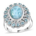 Larimar, Multi Gemstone Ring in Rhodium Over Sterling Silver (Size 10.0) 5.50 ctw - Sticky add to cart bar