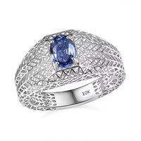 Premium Ceylon Blue Sapphire 1.00 ctw Mens Ring in 10K White Gold (Size 10.0)