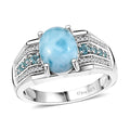 Larimar, Multi Gemstone Ring in Rhodium Over Sterling Silver (Size 10.0) 3.65 ctw - Sticky add to cart bar