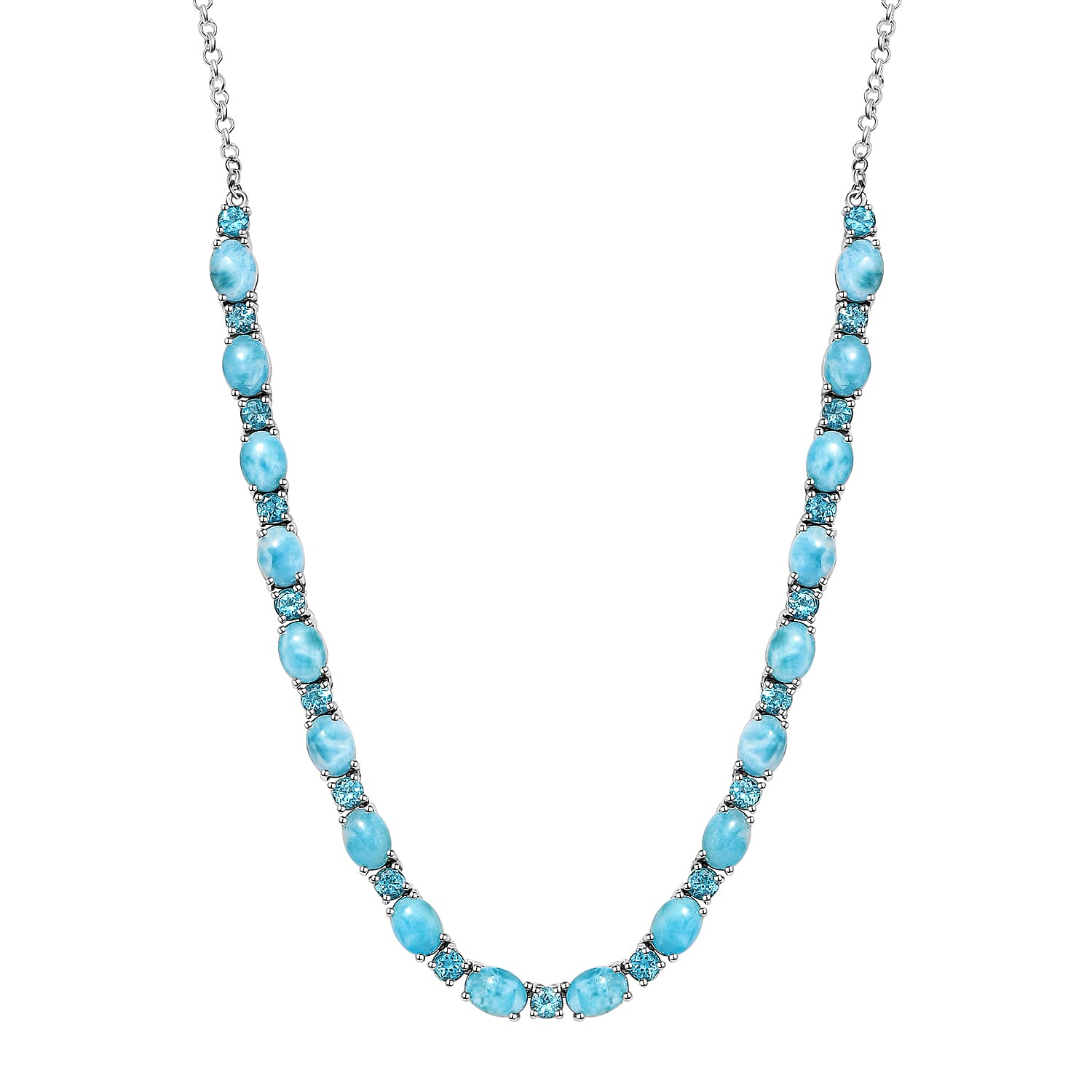D'Joy Larimar and Betroka Blue Apatite 33.90 ctw Seafoam Radiance Necklace in Rhodium Over Sterling Silver 18 Inches