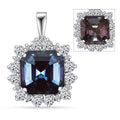 Certified & Appraised Luxuriant AAA Asscher Cut Lab Grown Alexandrite and E-F VS Lab Grown Diamond 7.01 ctw Pendant without Chain in 10K White Gold - Sticky add to cart bar