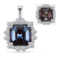 Certified & Appraised Luxuriant AAA Asscher Cut Lab Grown Alexandrite and E-F VS Lab Grown Diamond 7.01 ctw Pendant without Chain in 10K White Gold