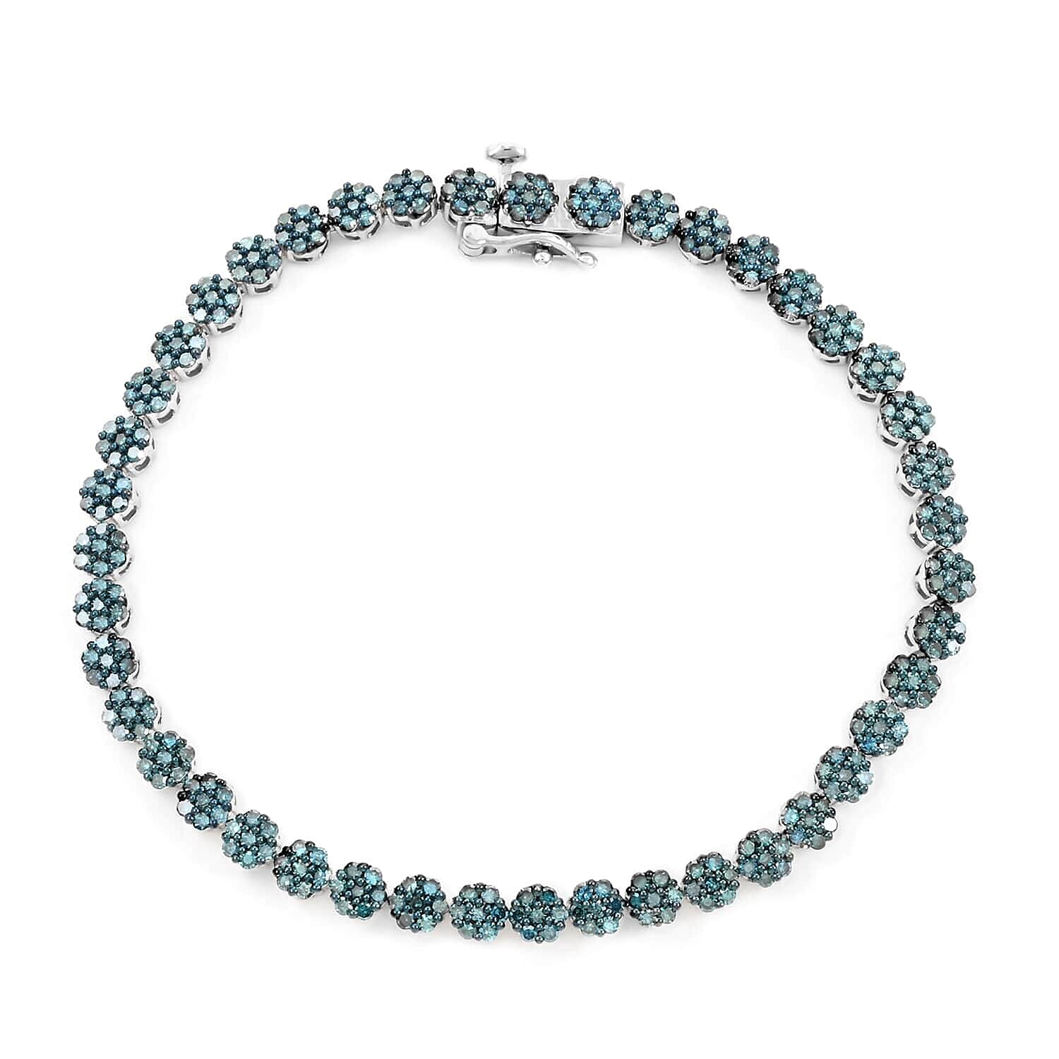 Blue Diamond 3.00 ctw Floral Bracelet in Platinum Over Sterling Silver (8.00 In)