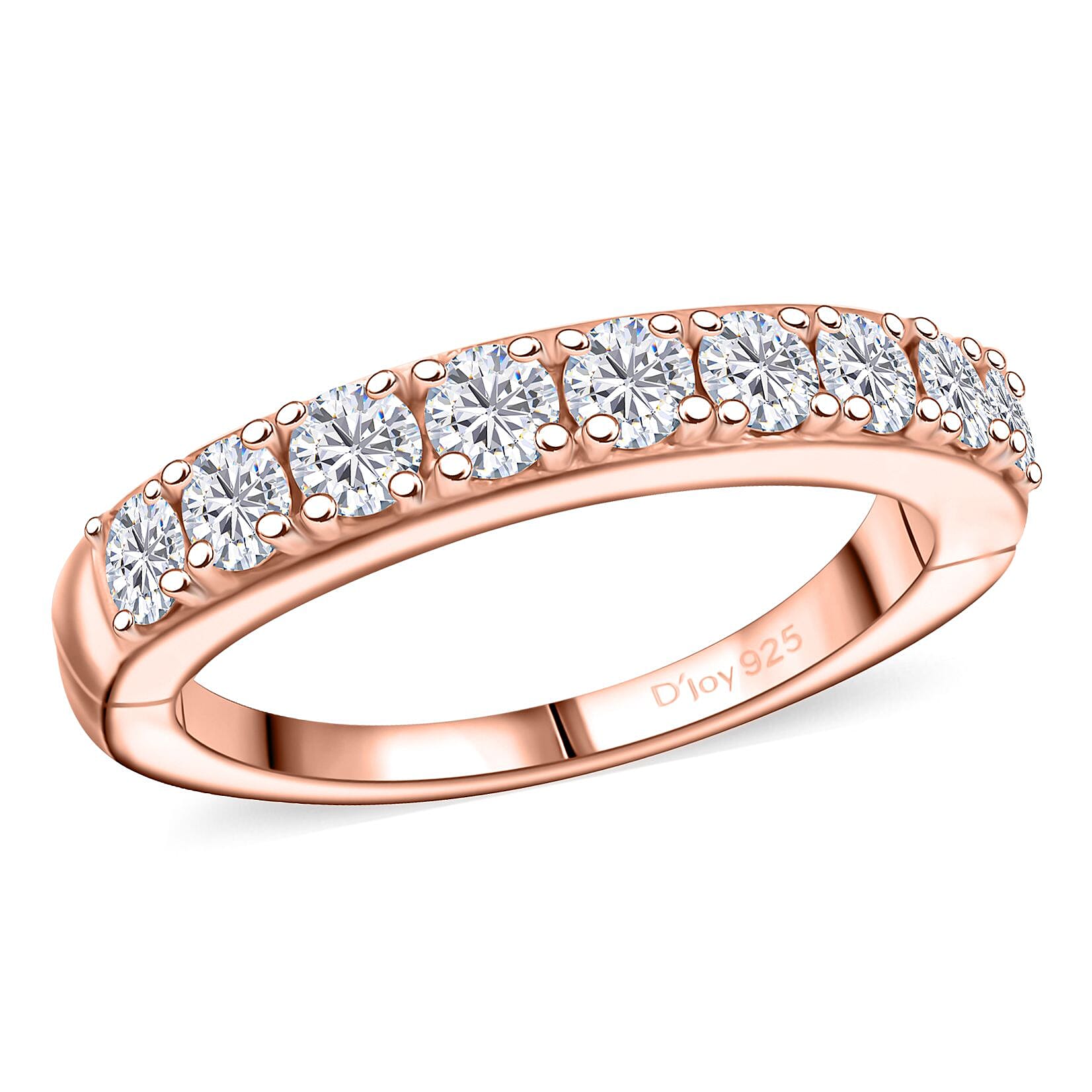 Moissanite Half Eternity Band Ring in Vermeil RG Over Sterling Silver (Size 6.0) 0.90 ctw