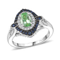D'Joy Ceylon Blue Sapphire, Multi Gemstone Ring in Rhodium Over Sterling Silver (Size 10.0) 1.80 ctw - Sticky add to cart bar