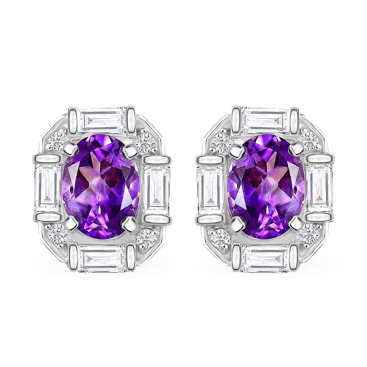 D'Joy Moroccan Rose and White Topaz 3.70 ctw Art Deco Earrings in Platinum Over Sterling Silver