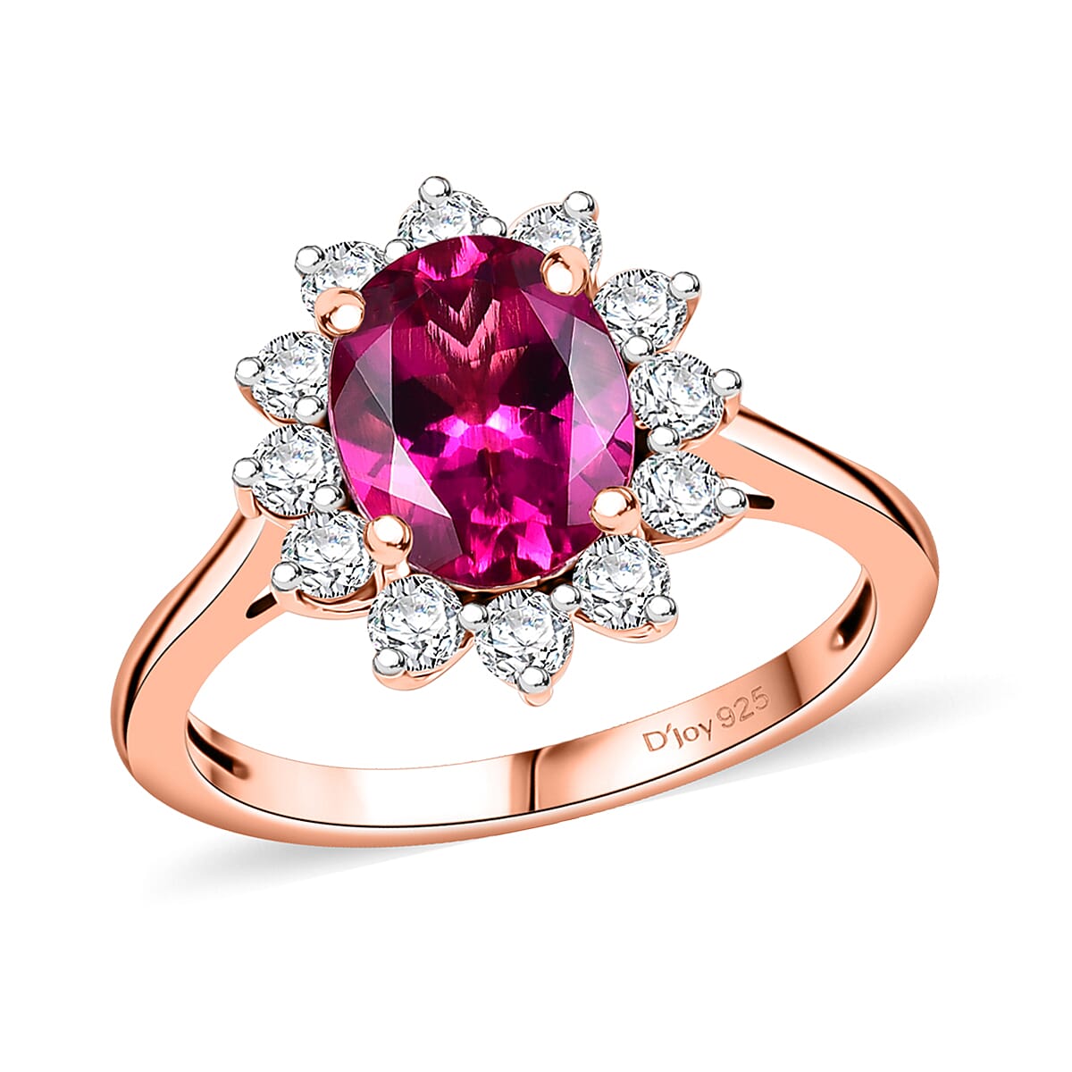 Premium Lab Grown Bixbite, White Zircon Sunburst Ring in 18K Vermeil RG Over Sterling Silver (Size 10.0) 2.70 ctw