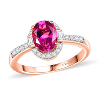 Luxuriant Lab Grown Premium Bixbite and White Zircon 1.50 ctw Ring in 18K Vermeil Rose Gold Over Sterling Silver (Size 10.0)