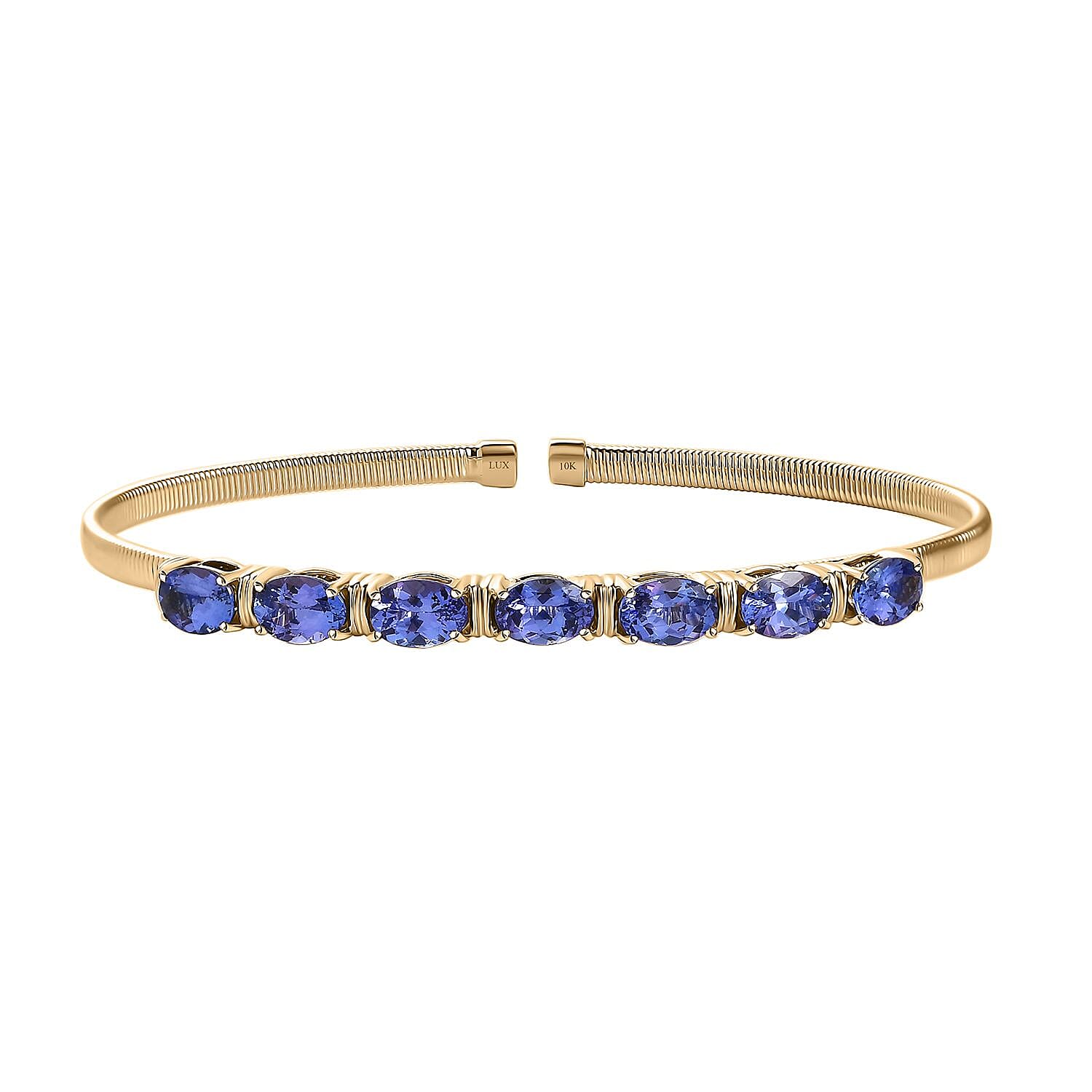 Luxoro Premium Tanzanite 4.50 ctw Bangle Bracelet in 10K Yellow Gold (7.25 In)