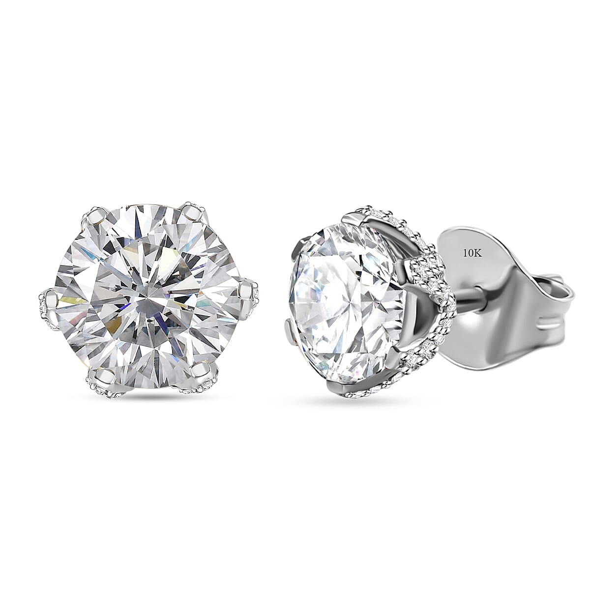 Moissanite 5.10 ctw Crown Earrings in 10K White Gold