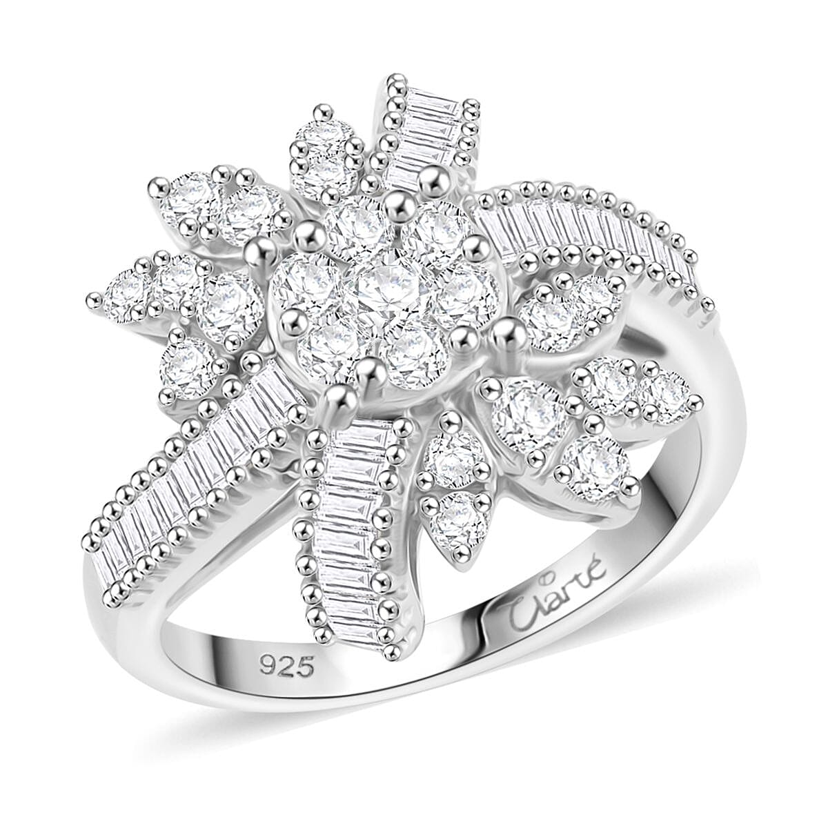Clarte Snowflake Collection Moissanite Ring in Sterling Silver (Size 10.0) 1.40 ctw
