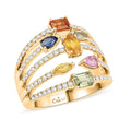 Clarte Primus Collection Multi Sapphire, Moissanite Ring in 14K YG Over Sterling Silver (Size 10.0) 1.75 ctw - Sticky add to cart bar