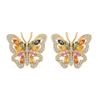 Multi Sapphire, Black and White Moissantie 1.85 ctw Earrings in 14K Yellow Gold Over Sterling Silver
