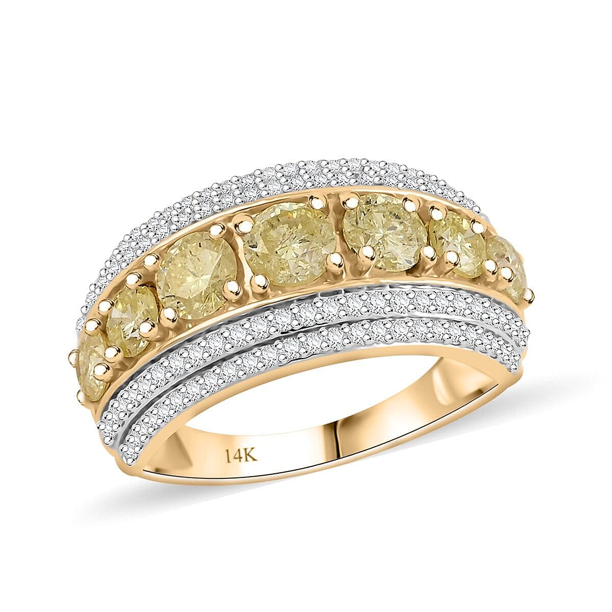 14K Yellow Gold Natural Yellow and White Diamond Ring (Size 10.0) 2.00 ctw