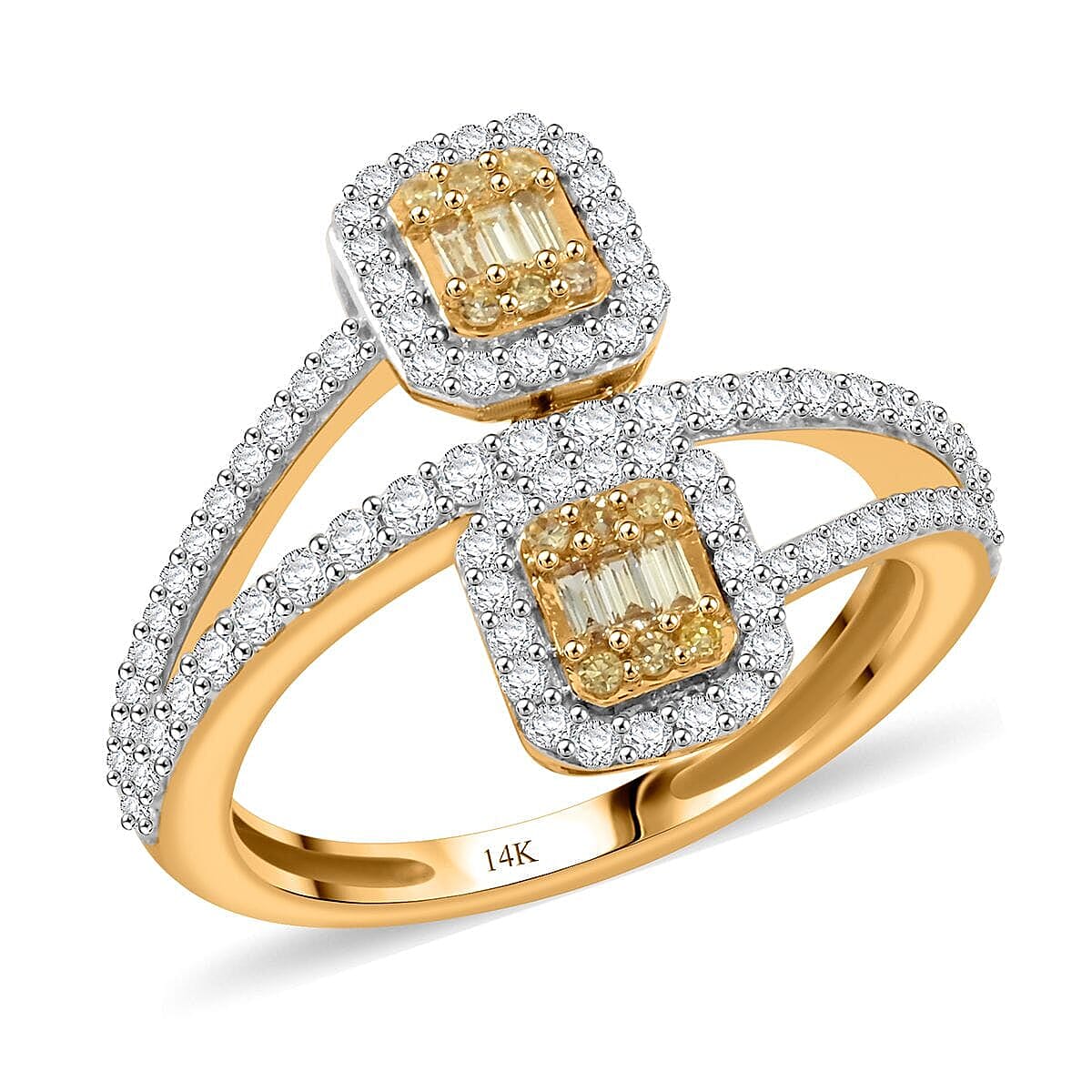 14K Yellow Gold Natural Yellow and White Diamond Ring (Size 10.0) 0.75 ctw
