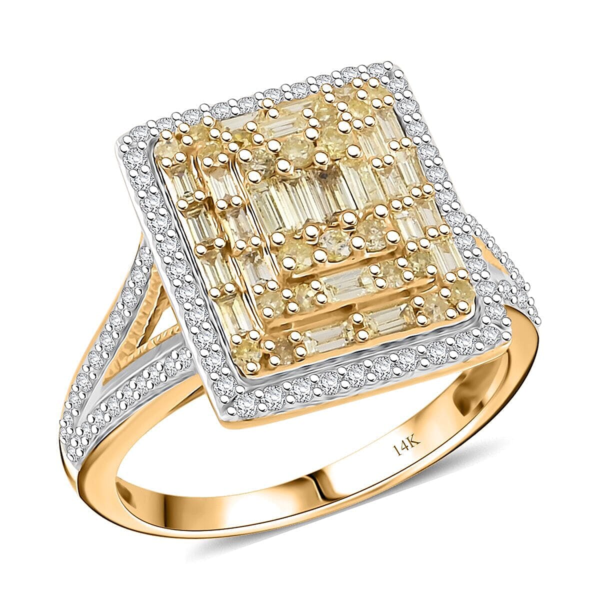 14K Yellow Gold Natural Yellow and White Diamond Ring (Size 10.0) (4.50 g) 1.25 ctw