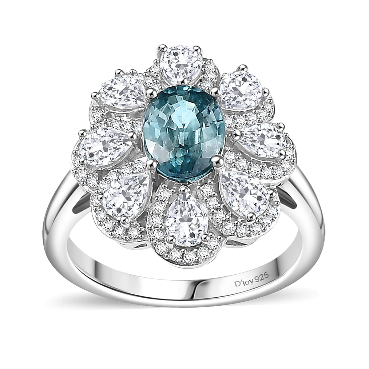 Combodian Blue Zircon, Multi Gemstone Ring in Rhodium Over Sterling Silver (Size 7.0) 3.85 ctw