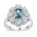 Combodian Blue Zircon, Multi Gemstone Ring in Rhodium Over Sterling Silver (Size 7.0) 3.85 ctw - Sticky add to cart bar