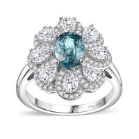 Combodian Blue Zircon, Multi Gemstone Ring in Rhodium Over Sterling Silver (Size 7.0) 3.85 ctw