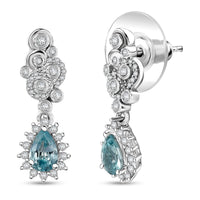 D'Joy Cambodian Blue Zircon and Multi Gemstone 1.90 ctw Celestial Earrings in Rhodium Over Sterling Silver