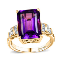AAA Lusaka Amethyst, Moissanite Ring in 18K Vermeil YG Over Sterling Silver (Size 10.0) 7.40 ctw