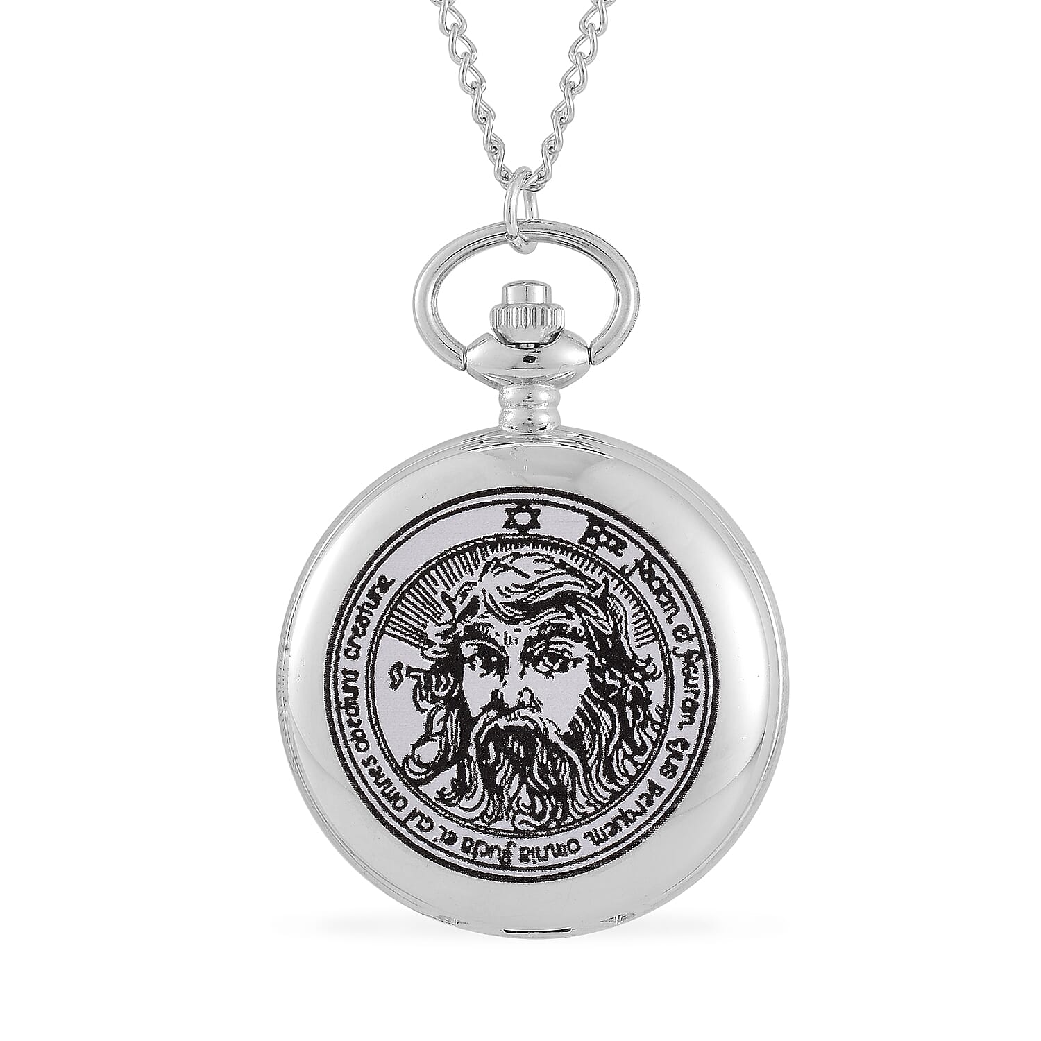Strada Japanese Movement 3D Talisman For Invisibility Amulet Black Pullet Pattern Pocket Watch with Chain in Silvertone (36 Inches)