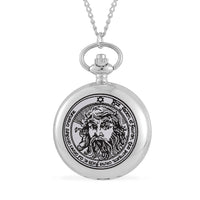 Strada Japanese Movement 3D Talisman For Invisibility Amulet Black Pullet Pattern Pocket Watch with Chain in Silvertone (36 Inches)
